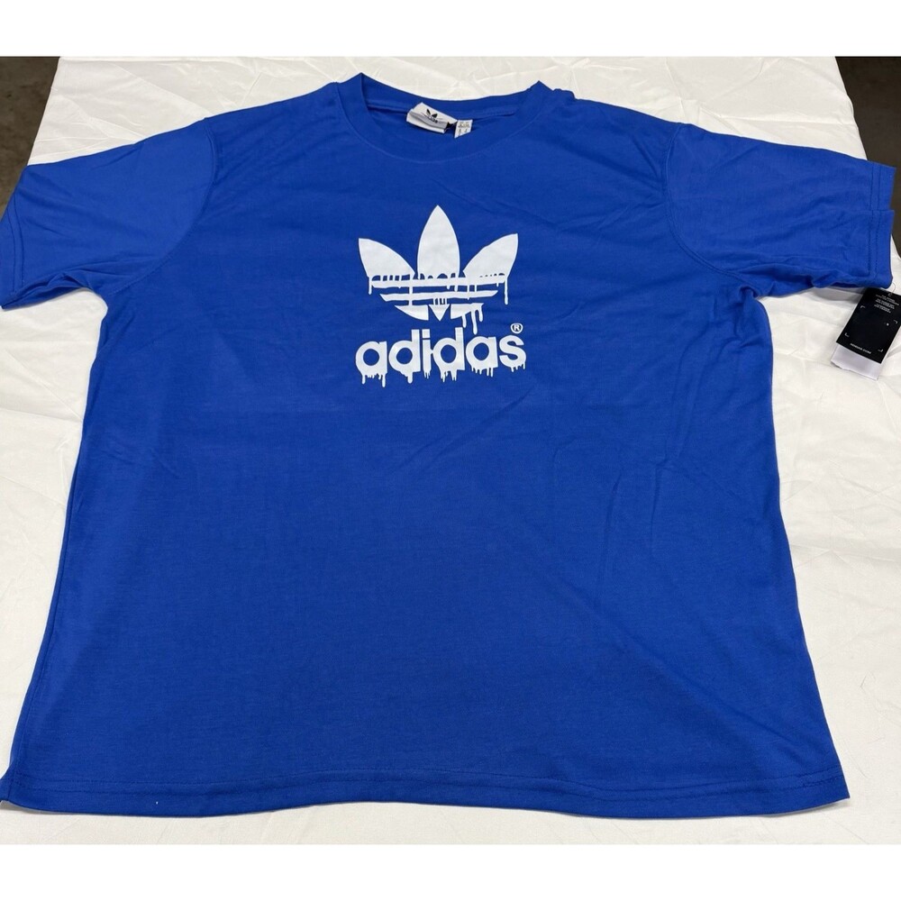 Adidas Trefoil Logo Shirt XL Blue Drip Graphic End Plastic Waste NWT Streetwear
